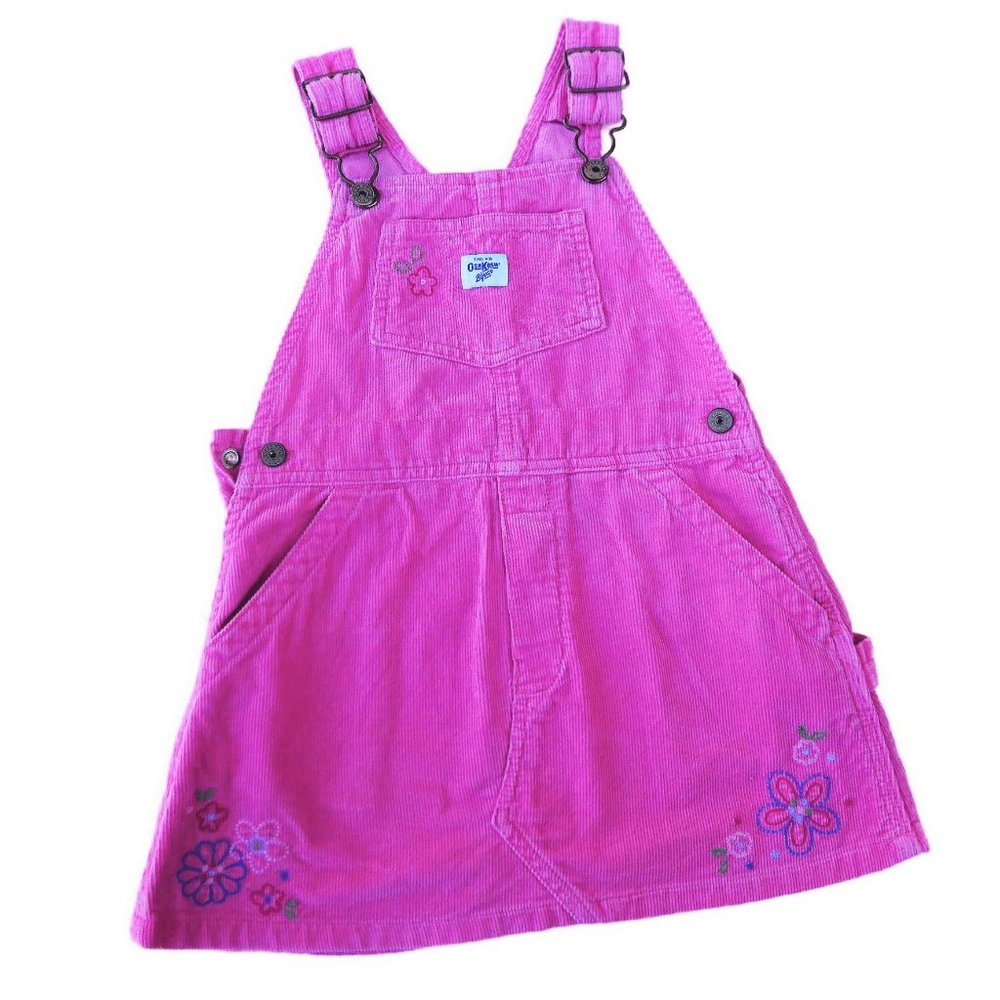 OshKosh B'Gosh Pink Corduroy Overalls Jumper Bibs Floral Embroidery Cotton 4T